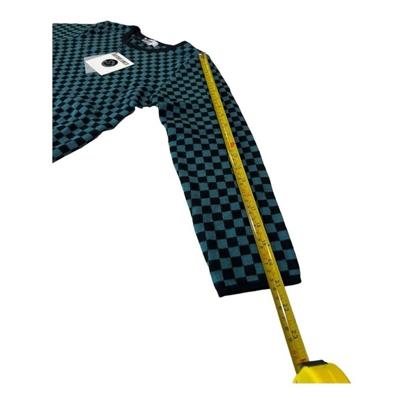 Daydreamers Teal Green Black Checker Pullover Long Sleeve Sweater Size L NEW - Picture 9 of 15